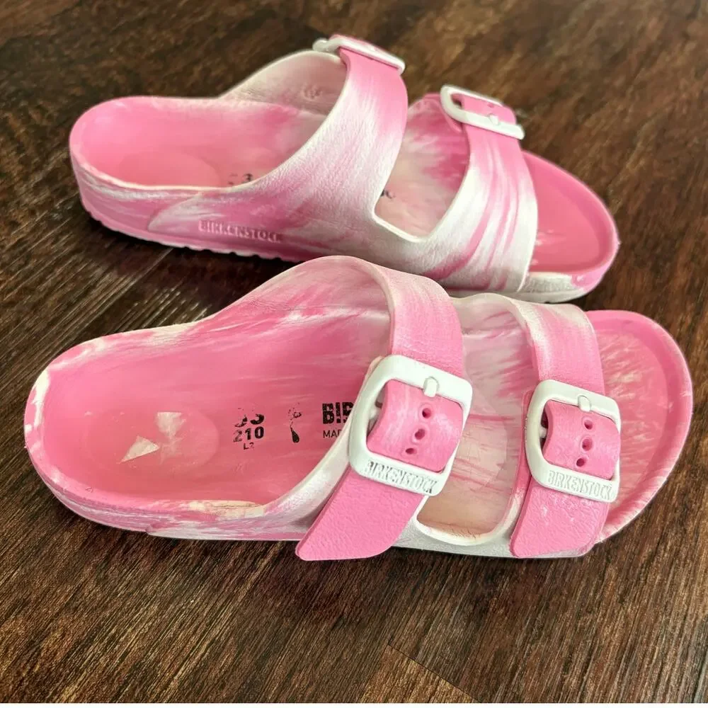 Birkenstock Arizona EVA Kids Candy Pink White Marbled Slide Sandals SZ 33 Youth